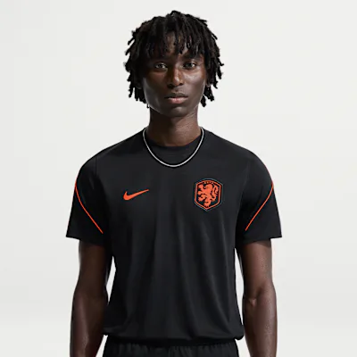 Nike Netherlands Strike Men's Nike Football Dri-FIT Short-Sleeve Top - Black/Hyper Crimson/Hyper Crimson