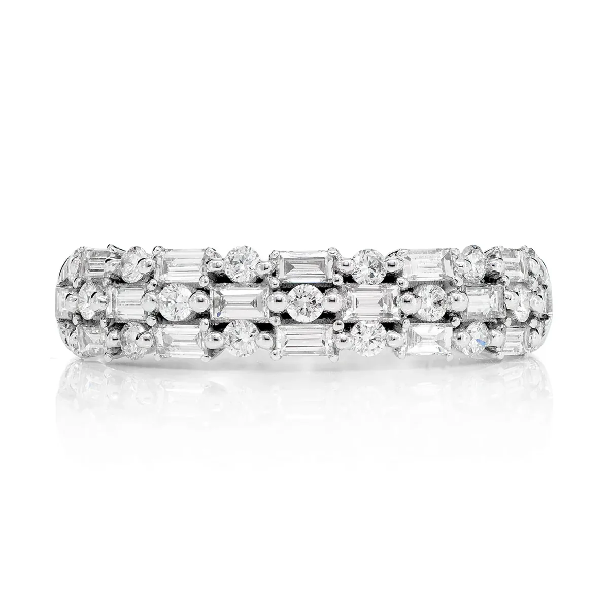 For Him Three Row Alternating Round and Baguette Diamond Ring in White Gold / Natural Diamond – Ring