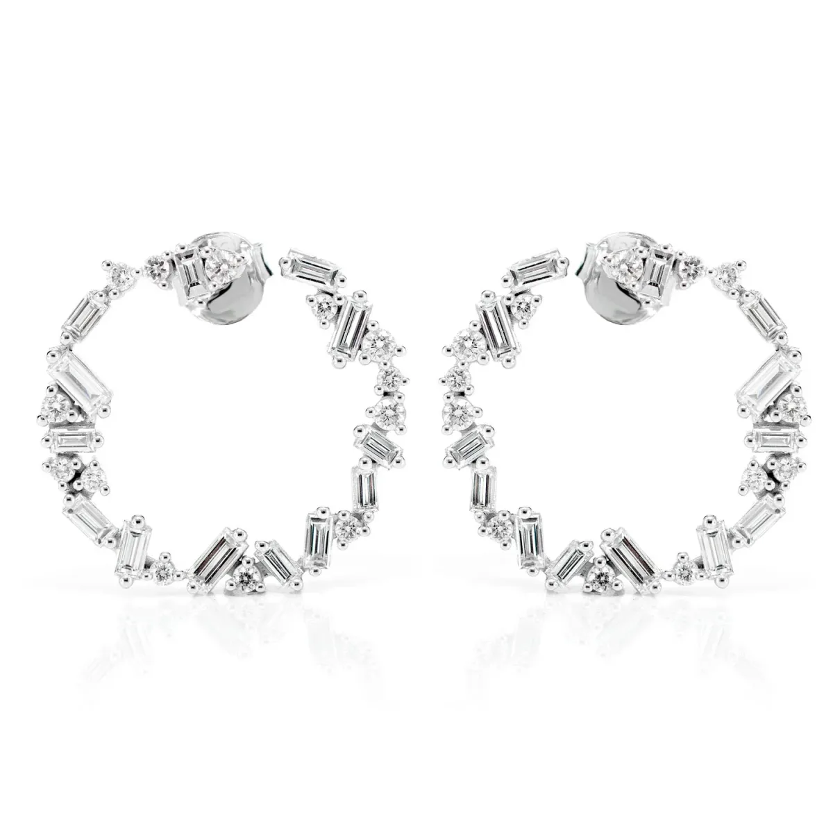 For Him Jagged Round and Baguette Diamond Hoop Earrings in White Gold / Lab Grown Diamond – Earring