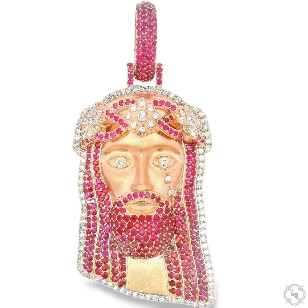 RINA - For Him FACTORY For Him Ruby and Diamond Crowned Jesus Pendant -Medium 70175 in Yellow Gold – Pendant