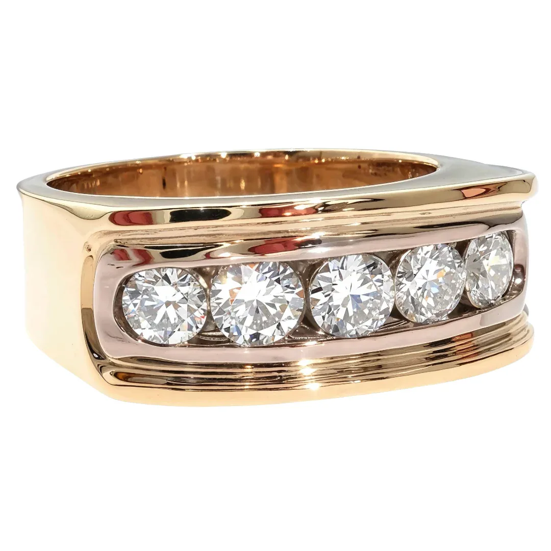 RINA - For Him FACTORY 14K Two Tone Gold Channel Diamond Five Stone Ring 61772 in Rose Gold / 8 – Ring