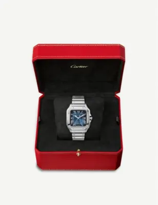 CARTIER CRWSSA0030 Santos de Cartier Large Model stainless steel and leather watch detail 2