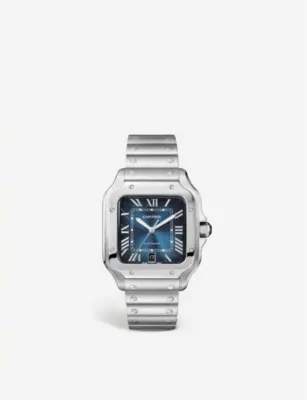 CARTIER CRWSSA0030 Santos de Cartier Large Model stainless steel and leather watch detail 3