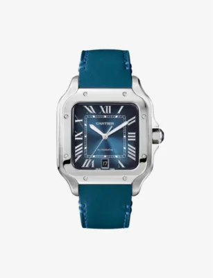 CARTIER CRWSSA0030 Santos de Cartier Large Model stainless steel and leather watch
