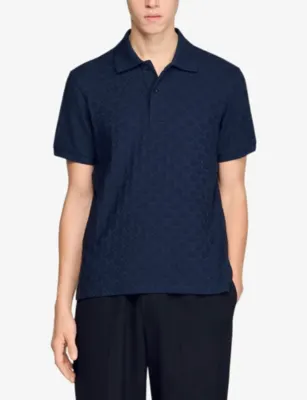 SANDRO Grid-Pattern Short-Sleeved Cotton Polo Shirt detail 3