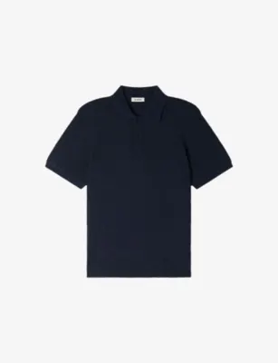 SANDRO Grid-Pattern Short-Sleeved Cotton Polo Shirt