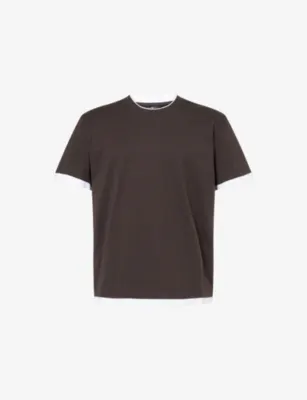 7 FOR ALL MANKIND Double-Layer Crew-Neck Cotton T-Shirt