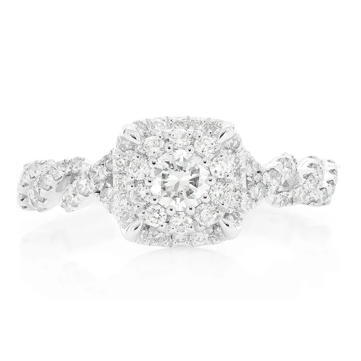 For Him Double Halo Claw Prong Twist Shank Ring in White Gold / Natural Diamond – Ring