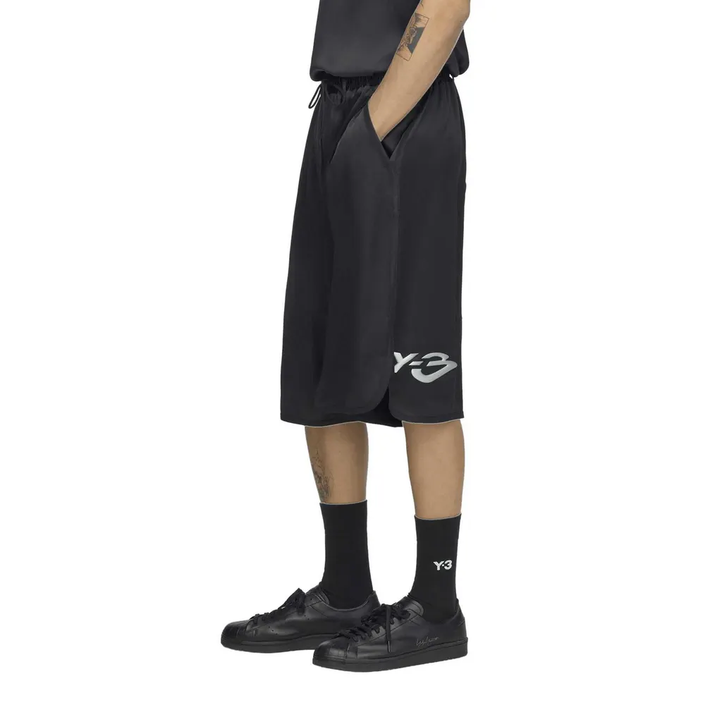 Y3 Liquid Logo Shorts in Black, additional product view 3