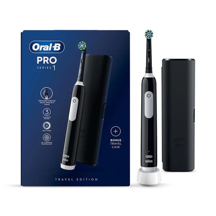 ORAL-B Pro Series1 Cross Action Rechargeable Toothbrush with Travel Case - Black