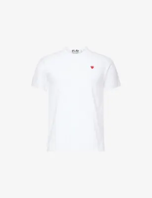 COMME DES GARCONS PLAY Small Embroidered Heart Cotton-Jersey T-Shirt - BLACK detail 2
