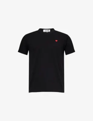 COMME DES GARCONS PLAY Small Embroidered Heart Cotton-Jersey T-Shirt - BLACK
