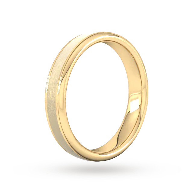For Him 4mm D Shape Standard Matt Centre With Grooves Wedding Ring In 18 Carat Yellow Gold detail 2