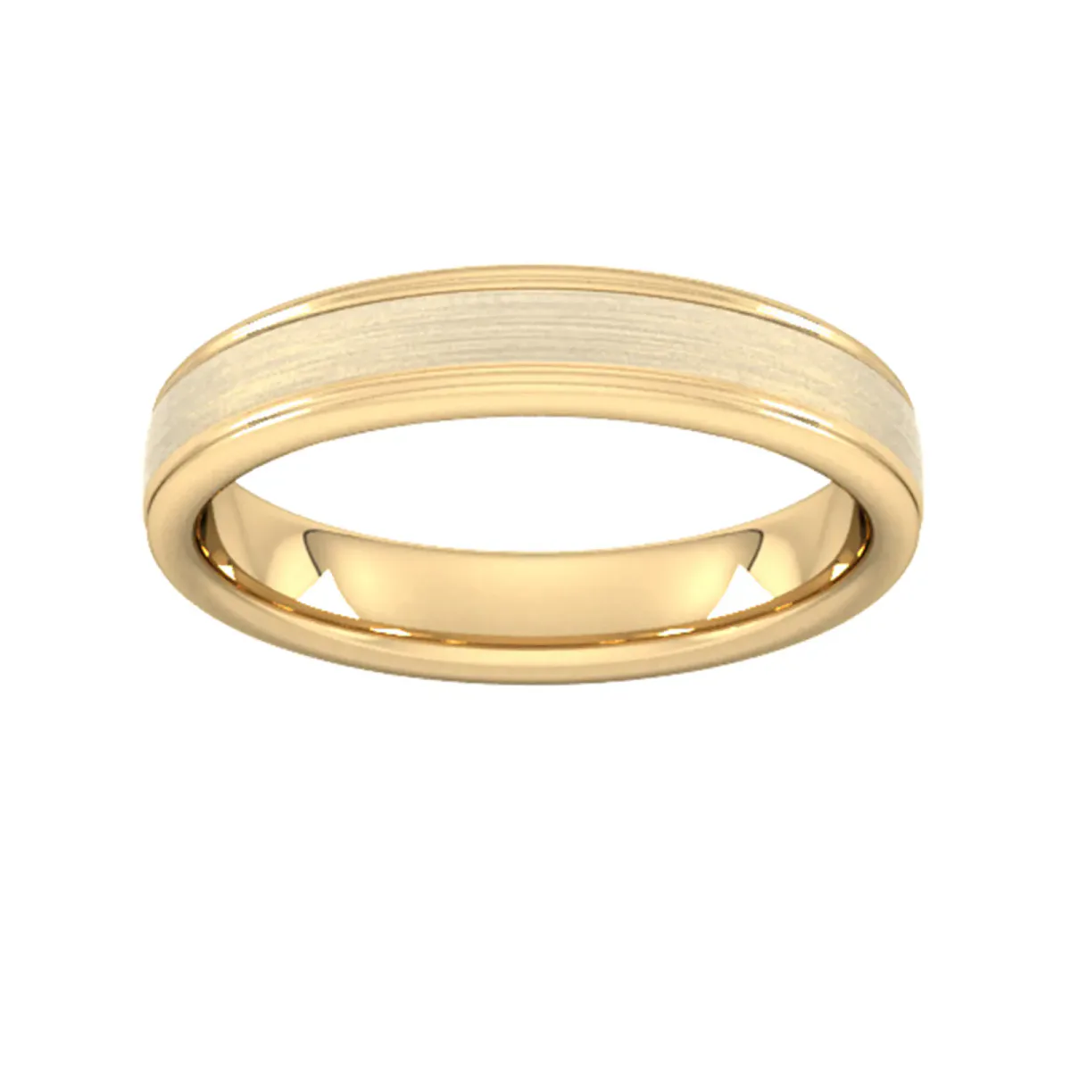 For Him 4mm D Shape Standard Matt Centre With Grooves Wedding Ring In 18 Carat Yellow Gold