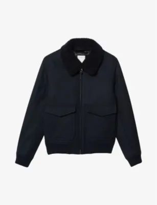 SANDRO Aviator zip-through shearling wool-blend jacket