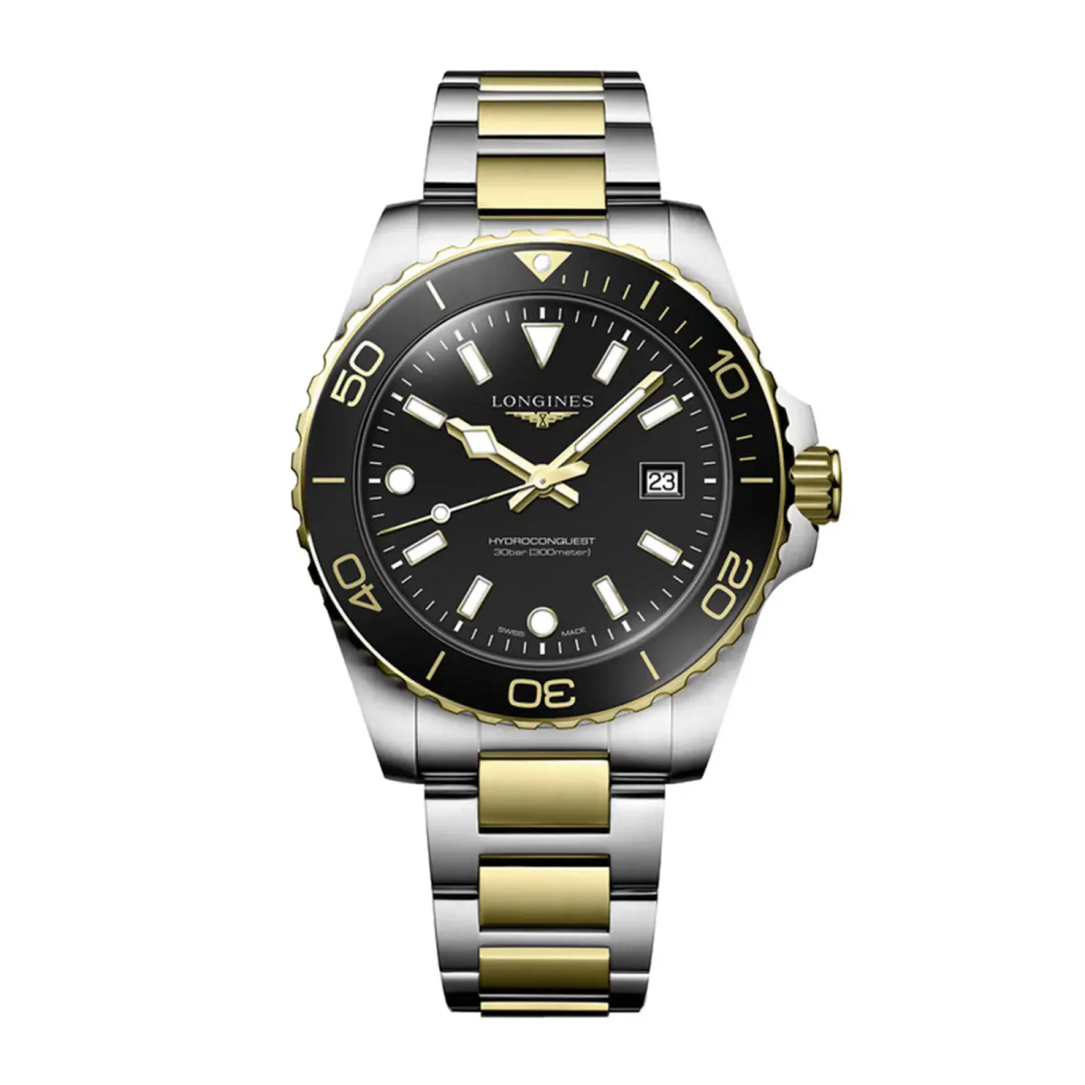 Longines HydroConquest Quartz 42mm Mens Watch Bi-Colour Black