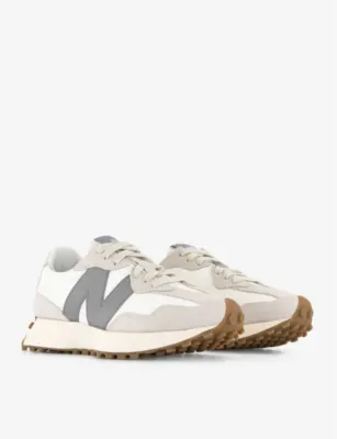 NEW BALANCE 327 logo-embellished suede and shell low-top trainers - 3 in SNOW GREY OFFWHITE GREY, additional product view 3