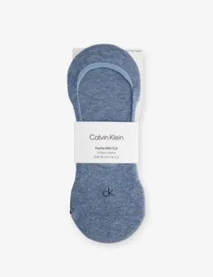CALVIN KLEIN Logo No-Show Stretch-Cotton Socks - GREY MELANGE - 9-11 in BLACK, additional product view 3