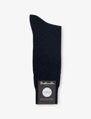 PANTHERELLA Gadsbury Long Pin-Dot Cotton-Blend Dress Socks - MID GREY MIX detail 2
