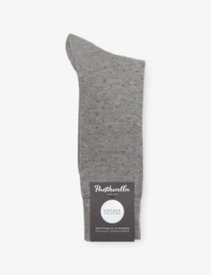 PANTHERELLA Gadsbury Long Pin-Dot Cotton-Blend Dress Socks - MID GREY MIX