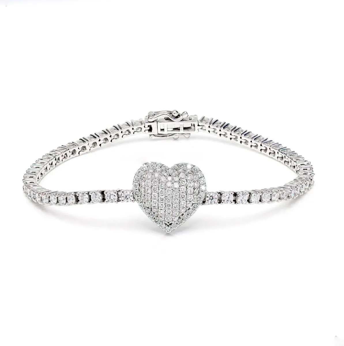 For Him Sterling Silver Bubbly Heart Lab Diamond Bracelet in 925 Sterling Silver / 6.5" – Bracelet