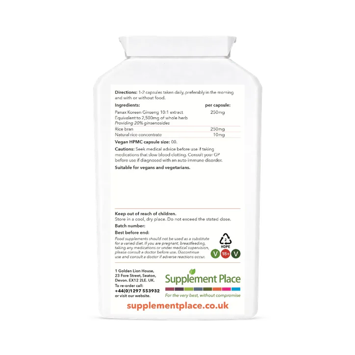 Supplement Place Panax Korean Ginseng Equiv. to 2,500mg | 20% Ginsenosides | 240 Capsules, additional product view 2