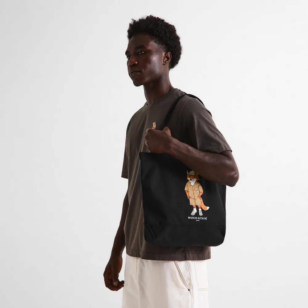 Maison Kitsune Men's Dressed Fox Tote Bag in Black, additional product view 3