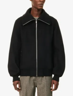 RICK OWENS Dracuflight High-Neck Wool Bomber Jacket detail 3