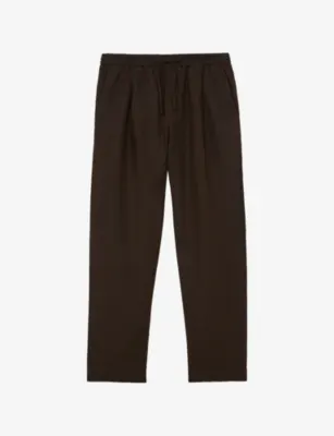 REISS Barges Drawstring-Waist Linen Trousers - CHOCOLATE BROWN