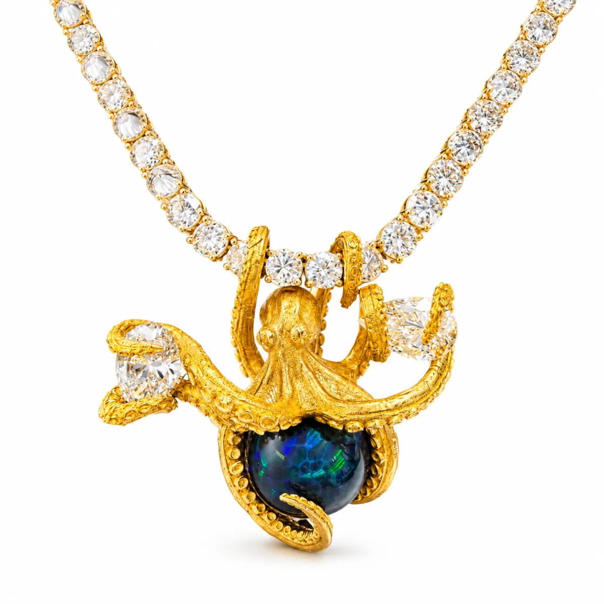 DANNY - For Him CUSTOM 24K Octopus Opal Diamond Tennis Chain Set 71769 – Pendant Set