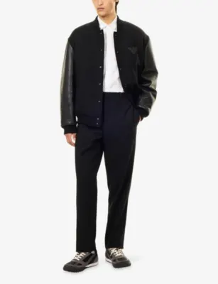 EMPORIO ARMANI Leather-Sleeve Wool Varsity Jacket detail 2