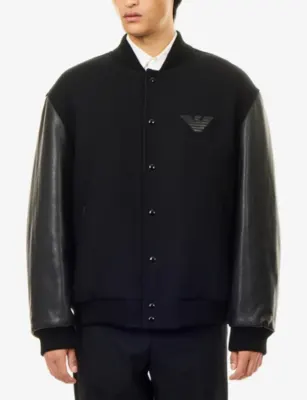 EMPORIO ARMANI Leather-Sleeve Wool Varsity Jacket detail 3