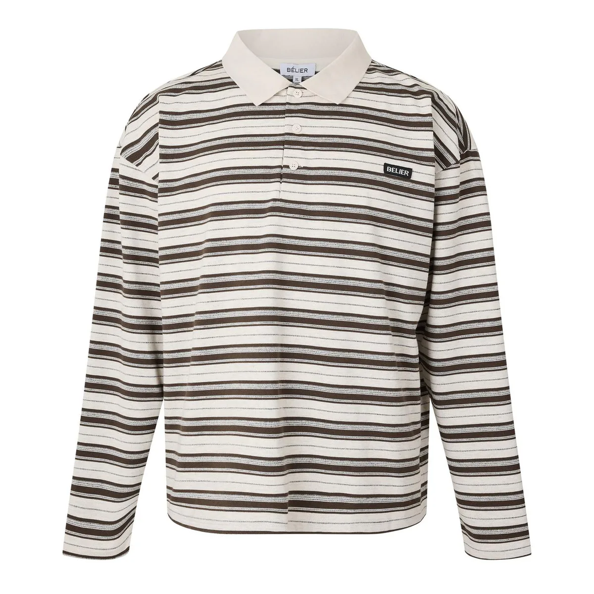 BELIER Men's Stripe Long Sleeve Rugby Polo Shirt