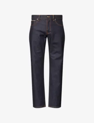 NUDIE JEANS Solid Ollie Straight-Leg Stretch-Denim Jeans - 34/30 in DRY JAPAN SELVAGE – Mens | Jeans | Slim