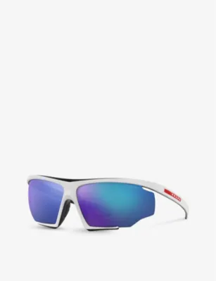 PRADA LINEA ROSSA PS 07YS branded-arm irregular-frame nylon sunglasses detail 2