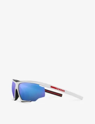 PRADA LINEA ROSSA PS 07YS branded-arm irregular-frame nylon sunglasses detail 3