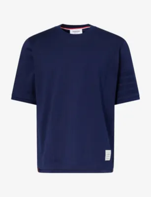 THOM BROWNE Striped-Sleeve Brand-Patch Cotton T-Shirt - LT GREY detail 2