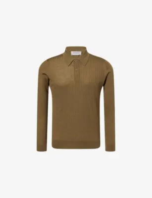 JOHN SMEDLEY Hodson Ribbed Merino-Wool Polo Jumper - Rewilding Green detail 2