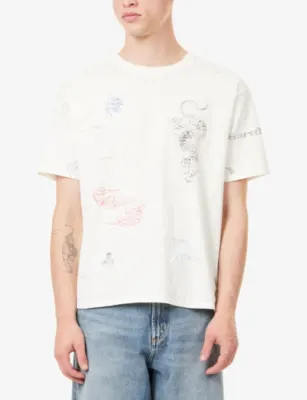 DUKE & DEXTER Sketch-Print Oversize Cotton T-Shirt detail 3
