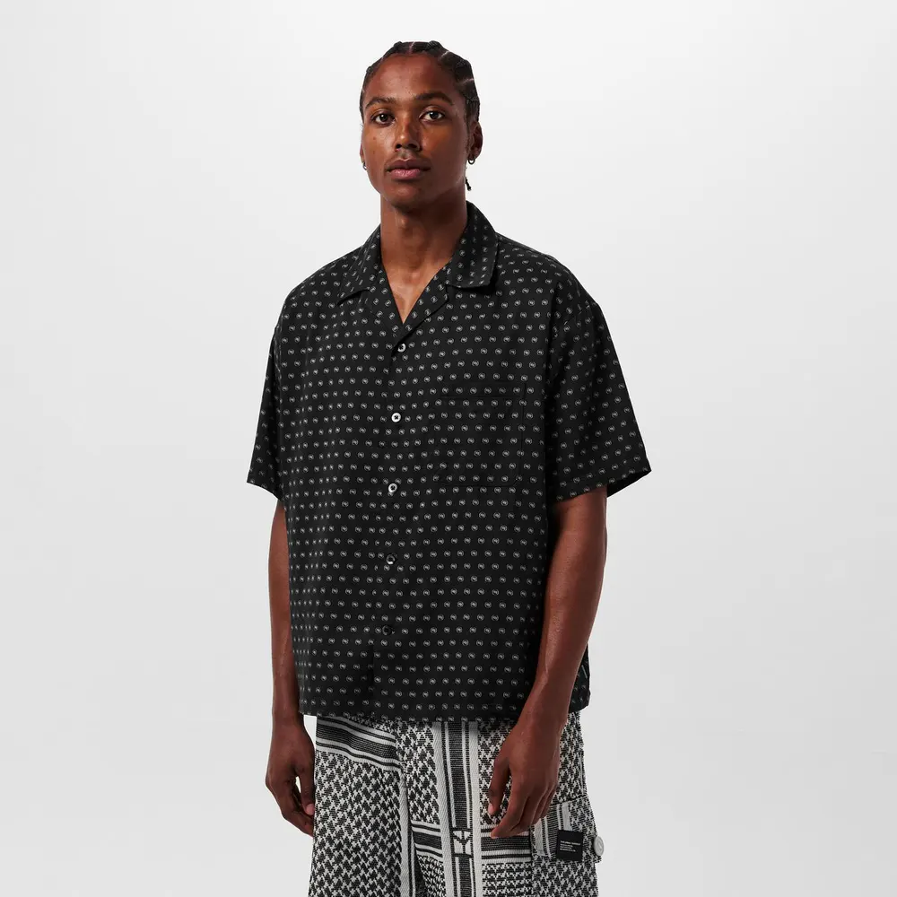 Neighborhood Men's Monogram Short Sleeve Bowling Shirt in Black, additional product view 3