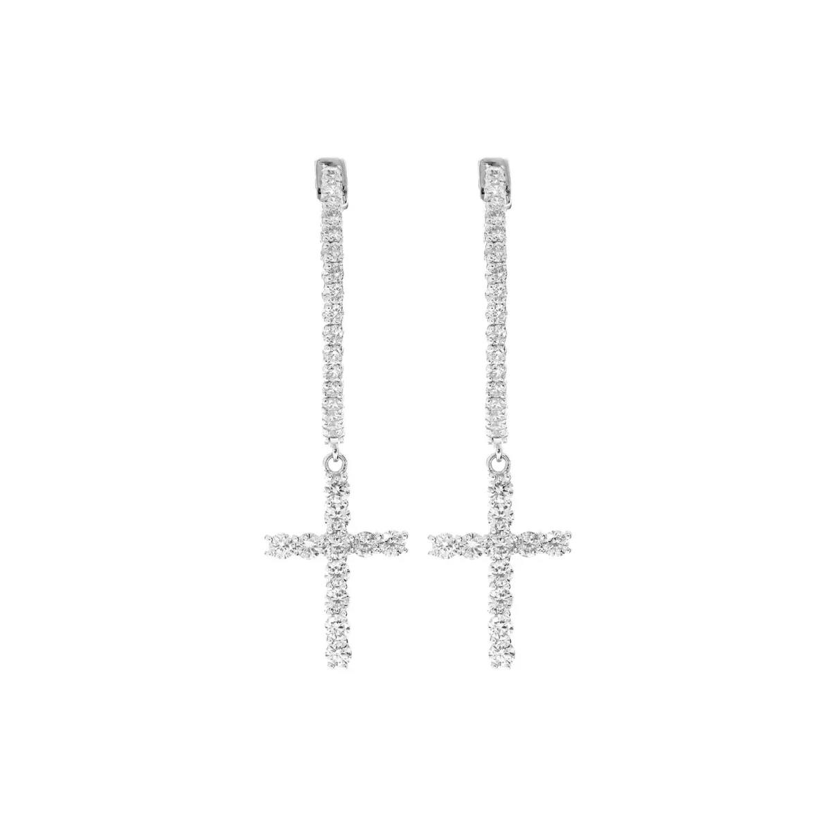 For Him Cross Diamond Hoop Drops in 2.70ctw / White Gold / Natural Diamond – Earring