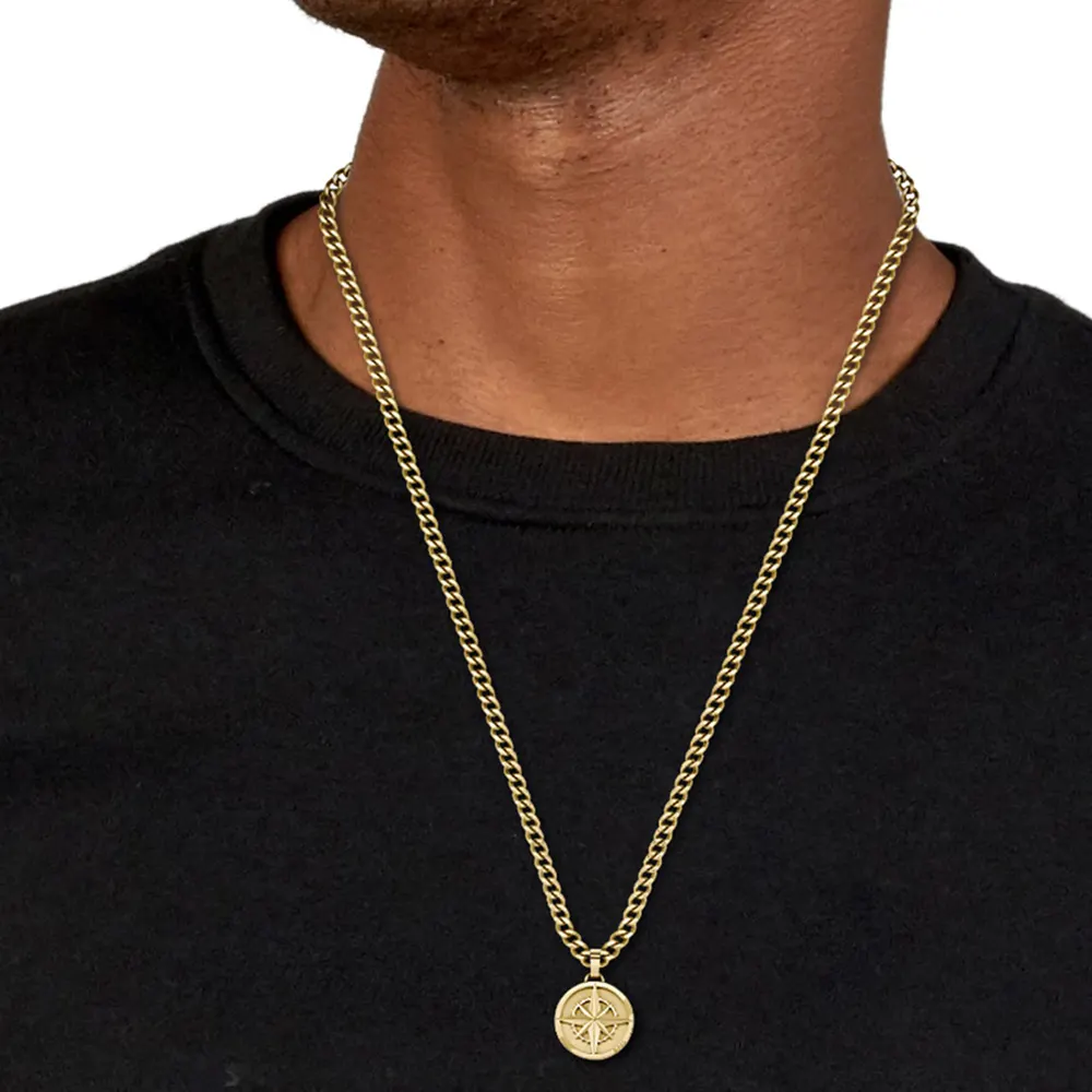 BOSS Gents BOSS Yellow Gold Coloured North Star Compass Necklace detail 2