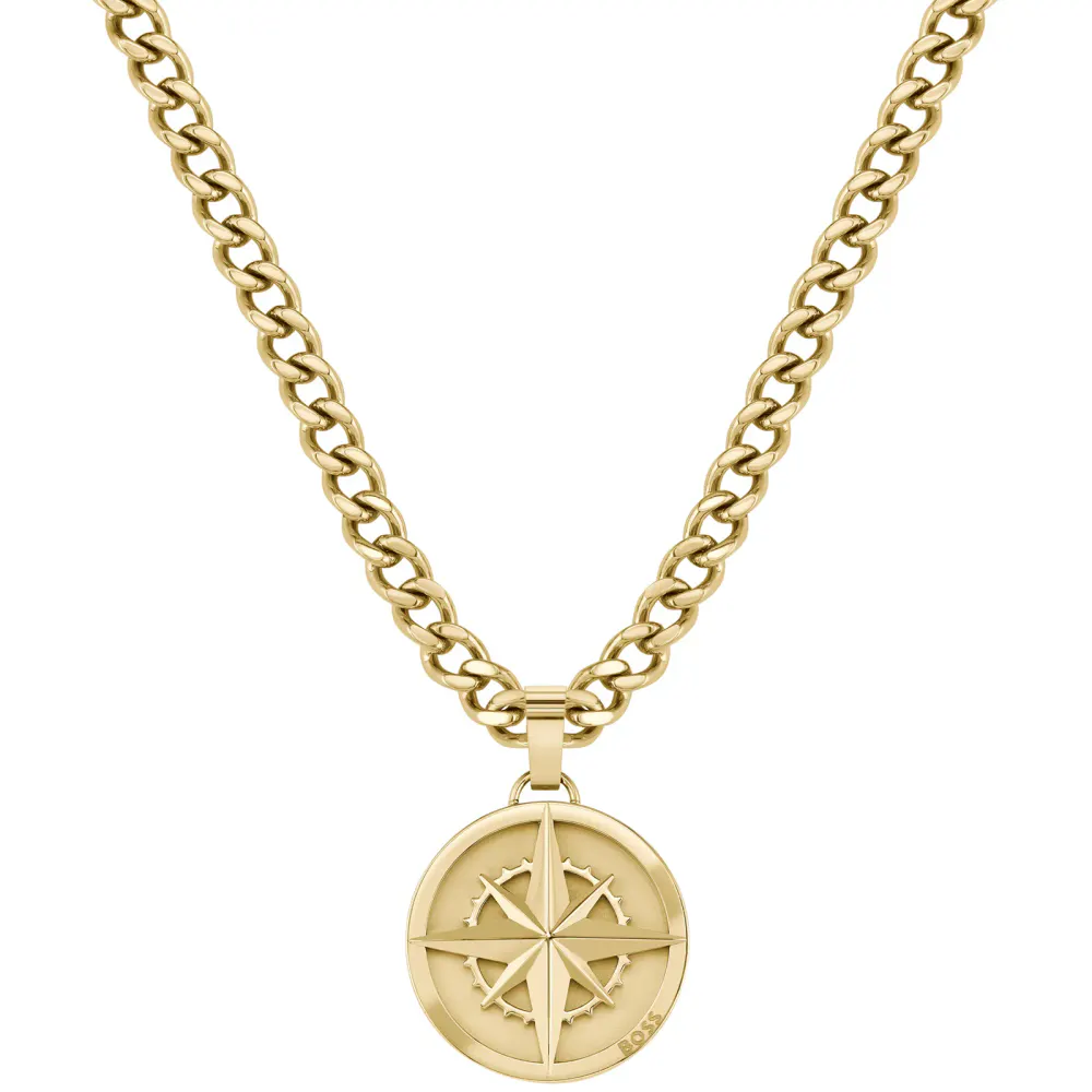 BOSS Gents BOSS Yellow Gold Coloured North Star Compass Necklace detail 3