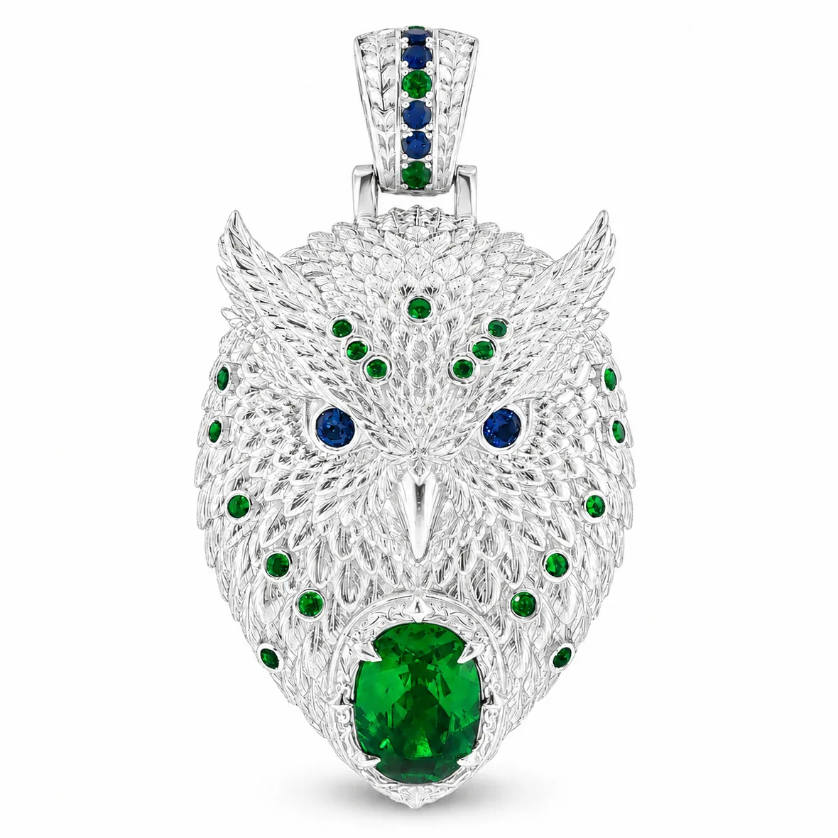 MARYAM - For Him SILVER .925 Silver Emerald & Sapphire Owl Pendant 71786 – Pendant