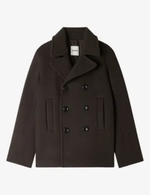 SANDRO Collared Double-Breasted Wool-Blend Pea Coat