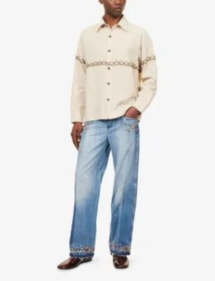 KARTIK RESEARCH Hand-Embroidered Stitch Ramie Shirt in WHITE, additional product view 2