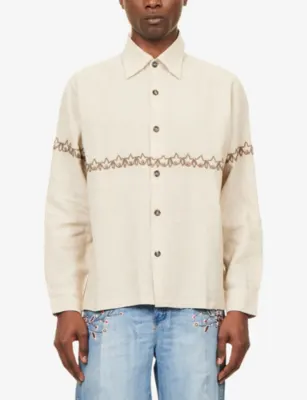 KARTIK RESEARCH Hand-Embroidered Stitch Ramie Shirt in WHITE, additional product view 3