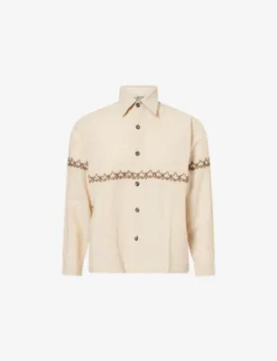 KARTIK RESEARCH Hand-Embroidered Stitch Ramie Shirt in WHITE – Mens | Shirts | Casual Shirts | Long-sleeved