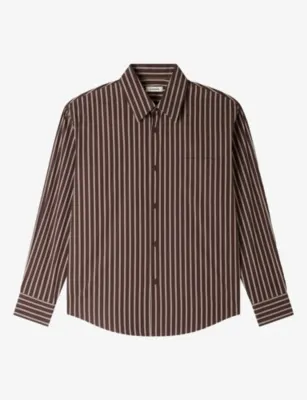 SANDRO Striped Long-Sleeved Cotton Shirt - SKY BLUE / WHITE