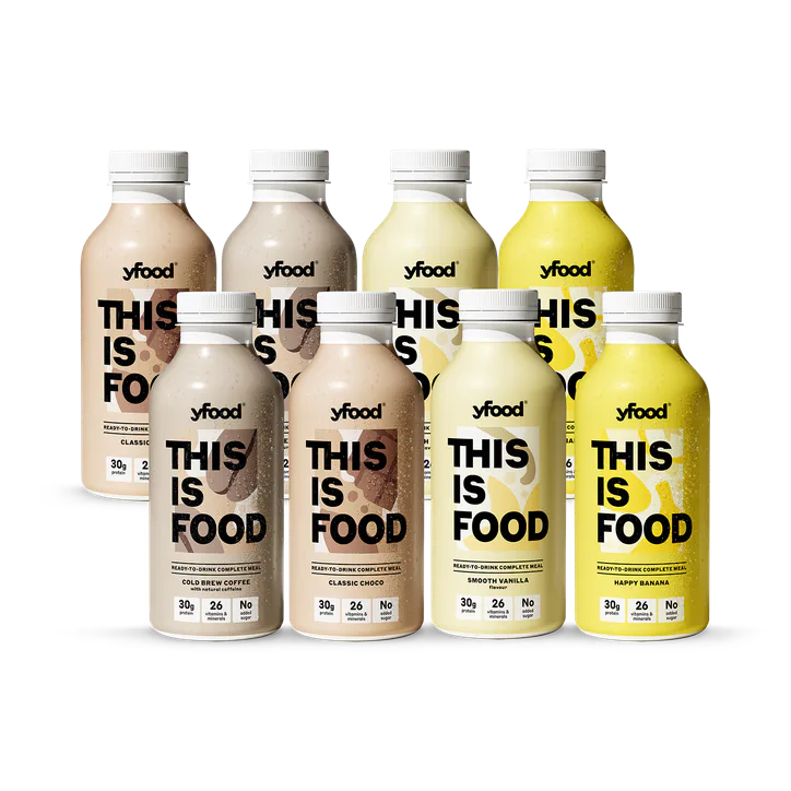 Yfood Nutritionally Complete Meal Variety Pack (Choco, Vanilla, Banana & Coffee) 8x 500ml